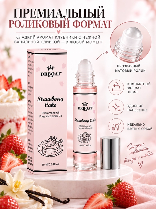 Qulupnay va vanil (feromonlar) iforli ayollar moyli atirlari, 10 ml