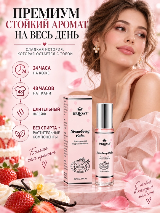 Qulupnay va vanil (feromonlar) iforli ayollar moyli atirlari, 10 ml