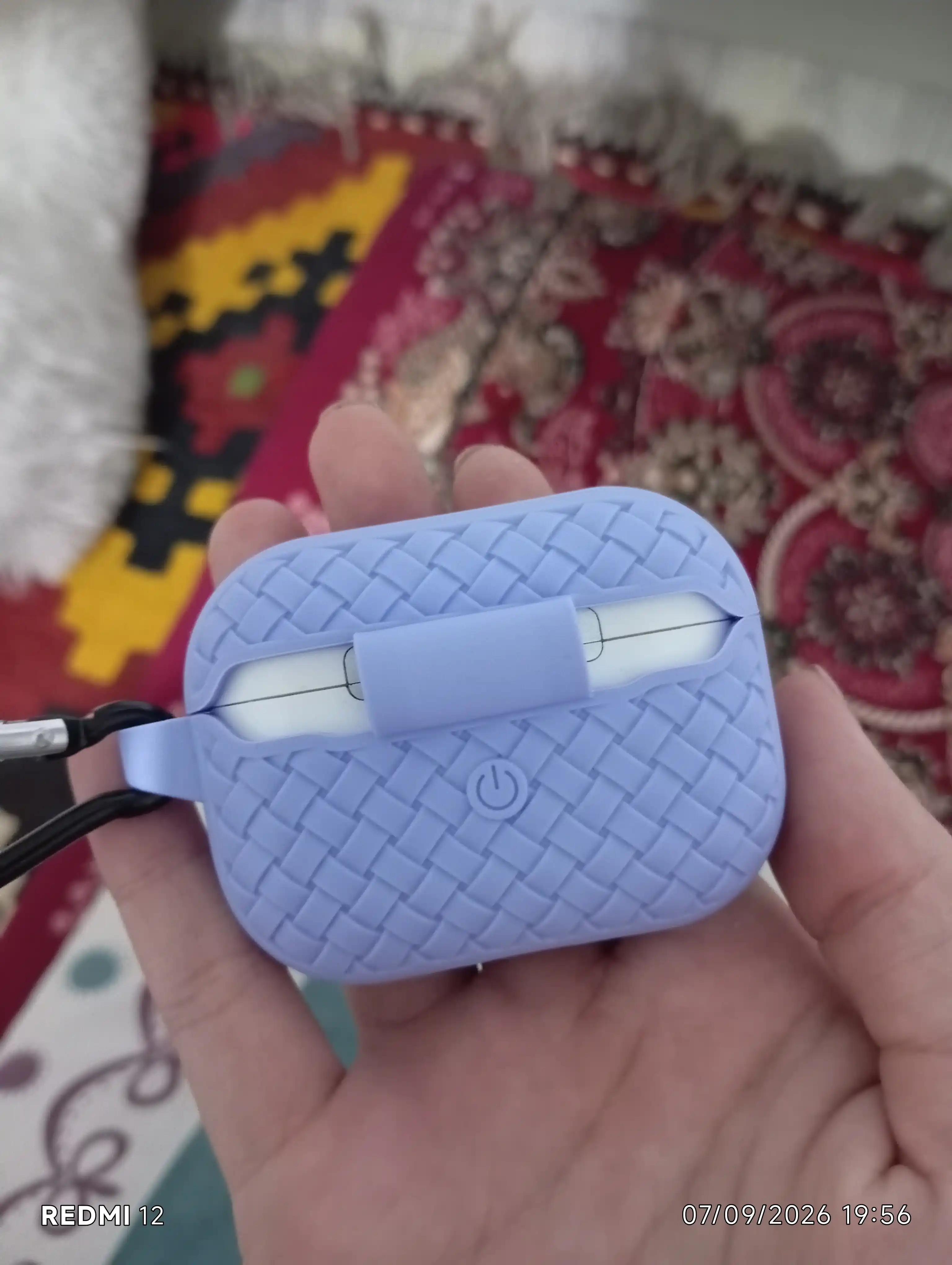 AirPods Pro/Pro 2 quloqchinlari uchun himoya chexoli, to'qilgan tekstura, karabinli