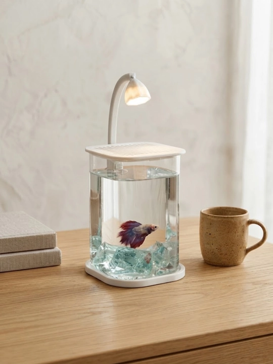 Mini akvarium, Stol usti mini akvariumi, LED yoritgich, moviy kristallar bilan, AquaGlow