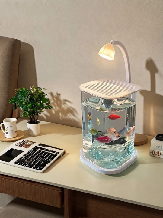 Mini akvarium, Stol usti mini akvariumi, LED yoritgich, moviy kristallar bilan, AquaGlow