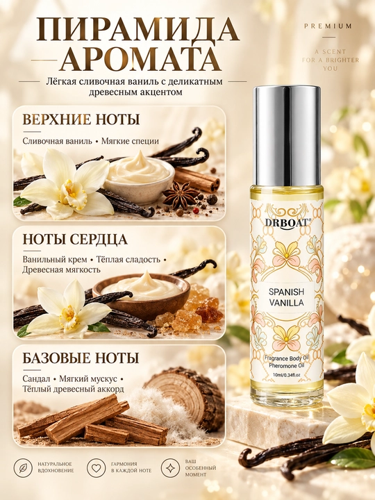 Ayollar uchun vanil va yog'och hidli moyli atir (Maslyanye duhi, feromon), 10 ml