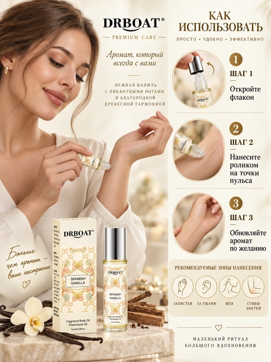 Ayollar uchun vanil va yog'och hidli moyli atir (Maslyanye duhi, feromon), 10 ml