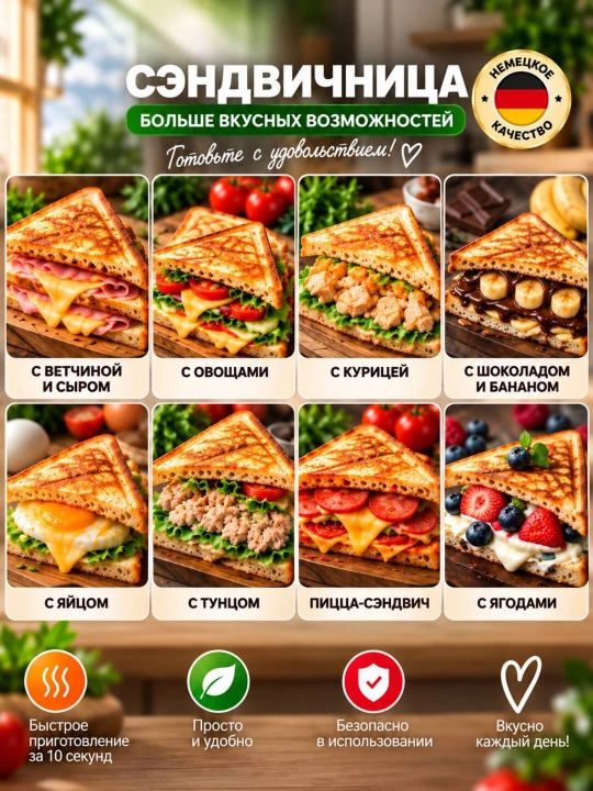 Вафельница Uakeen GERMANY, тостер, вафельница, сэндвичница, 3 в 1, 7 в 1, 10 в 1