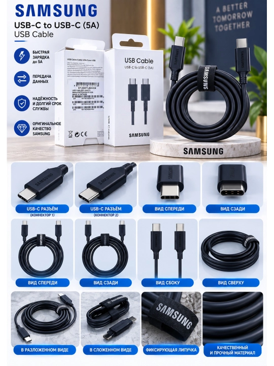 Кабель Samsung USB-C — USB-C, 1 метр, быстрая зарядка - 