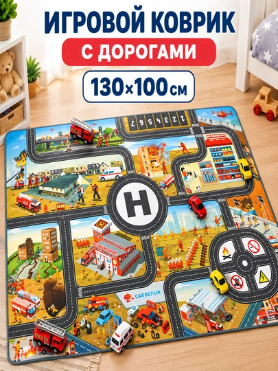 Детский игровой коврик с дорогами, 130×100 см, развивающий - 