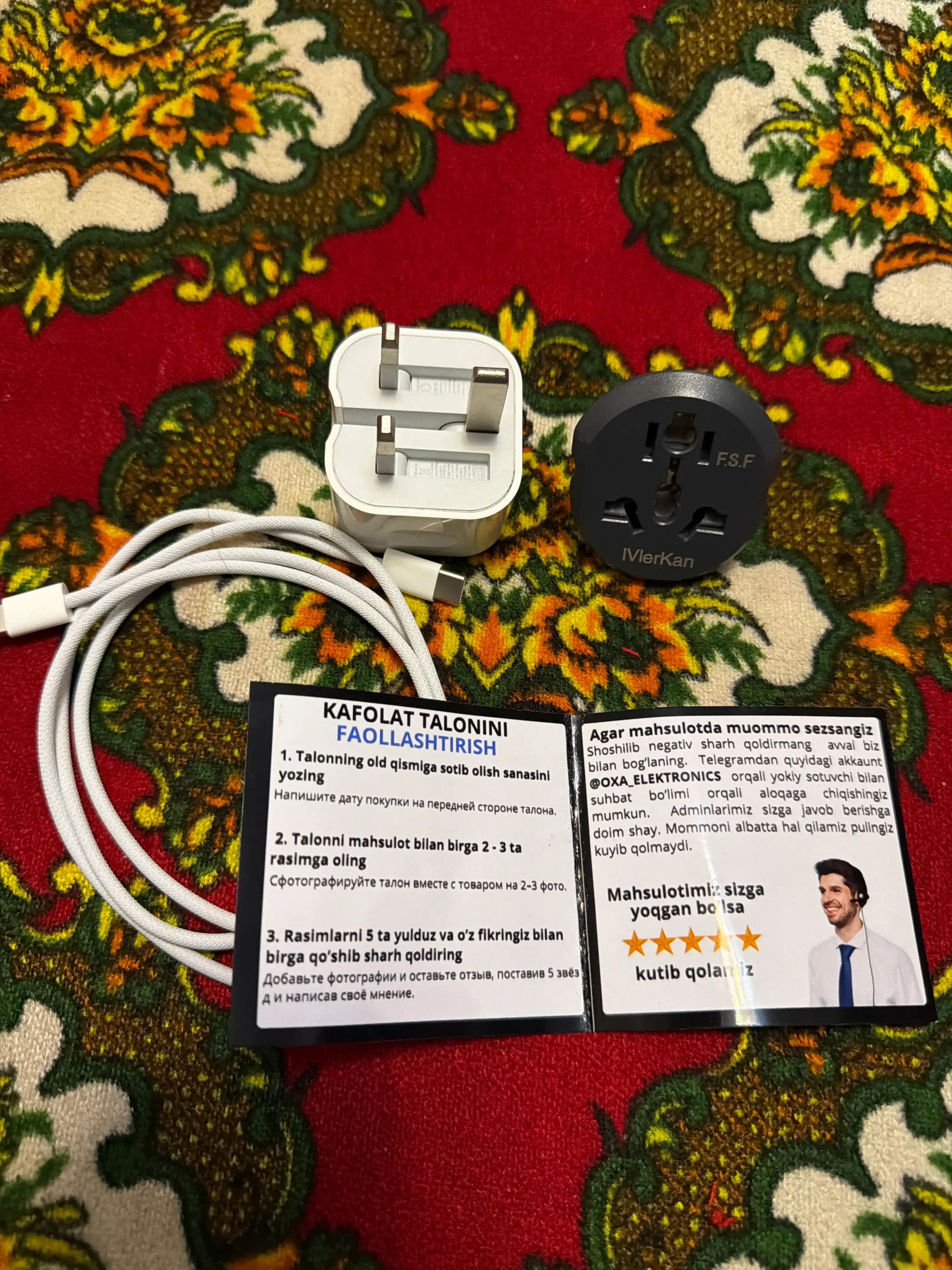 IPhone uchun zaryadchik, zaryadnik tez zaryadlovchi 20 Vt, Type-Cdan Lightning kabel bilan