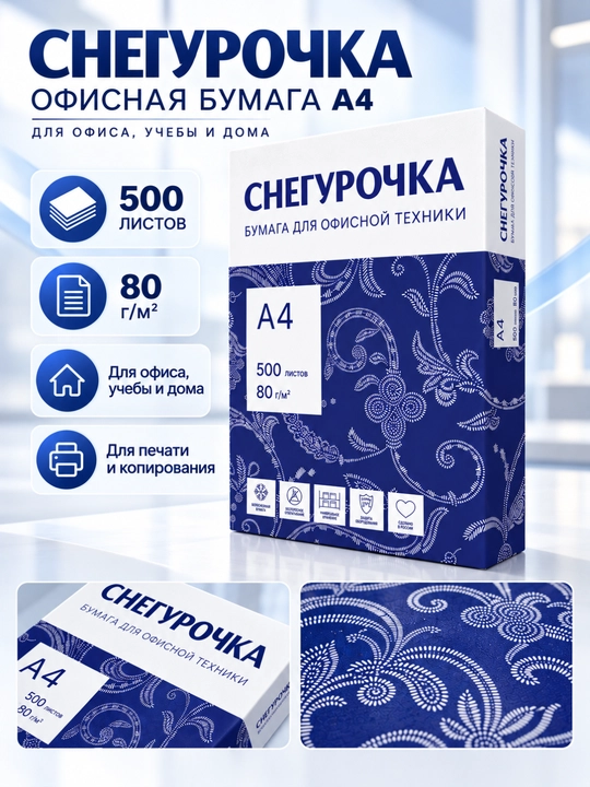 Бумага Снегурочка, офисная, А4, 500 листов - 