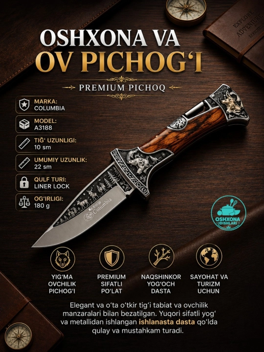 Oshxona va ov uchun pichoq, yig’iladigan pichoq - 