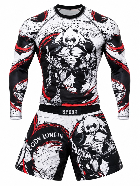 Erkaklar MMA va BJJ komplekti, uzun yengli rashgard va shorti, S–XXXL