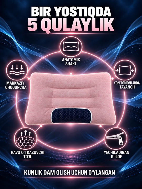 Ortopedik yostiq, anatomik yostiq, bo‘yin uchun, uxlash uchun, o‘yiqli bo‘yin yostig‘i