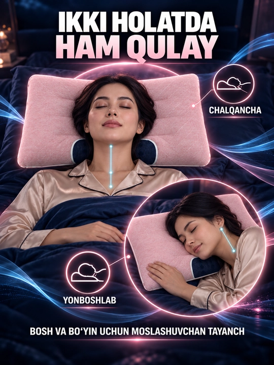 Ortopedik yostiq, anatomik yostiq, bo‘yin uchun, uxlash uchun, o‘yiqli bo‘yin yostig‘i