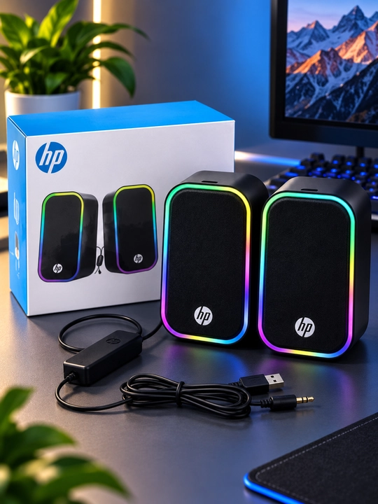 HP DHE-6004C multimedia kolonkasi, RGB yoritish, USB quvvat, 3.5 mm ulanish