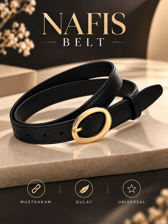 Ayollar belbog'i qora charm oval metall ingichka bel kamar - 