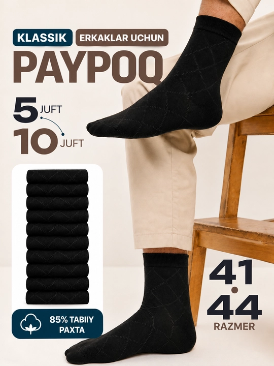 Erkaklar uchun klassik paypoq, ustki setkali paypoq, uzun paypoq 5 va 10, 41-44, 85% paxta