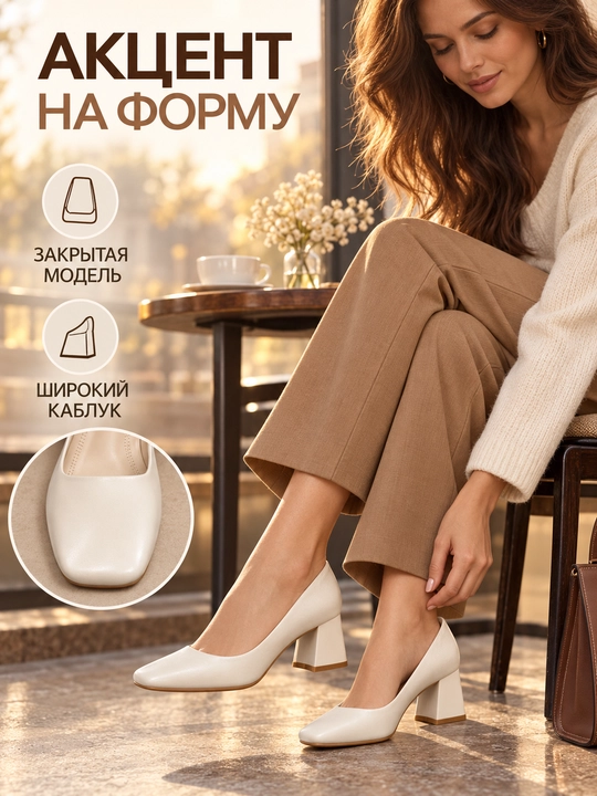 Туфли лодочки женские на устойчивом среднем каблуке 5 см, классические, офисные