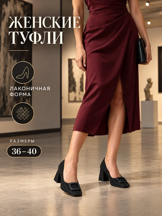 Ayollar tuflisi qayiqcha, barqaror o'rta poshnali 5 sm, klassik, ofis uchun - 