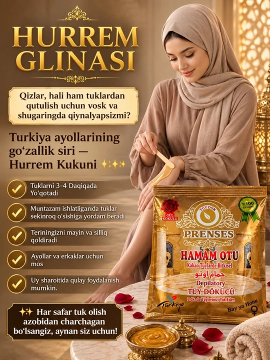 Ayollar va qizlar uchun depilyatsiya uchun Hurem kukuni