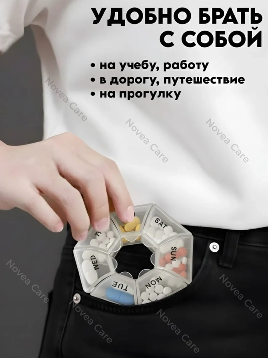 Таблетница органайзер для таблеток, контейнер для лекарств и витаминов