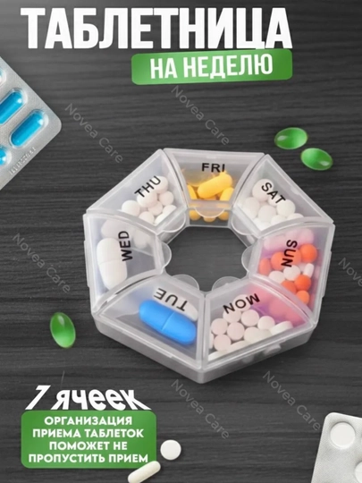Dori qutisi haftalik organayzer, tabletkalar va vitaminlar uchun konteyner, dori idish - 