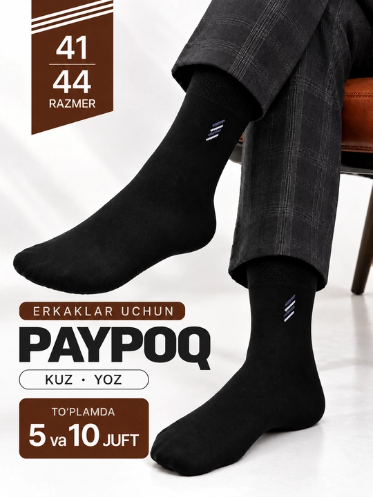 Erkaklar klassik paypog‘i, qora paypoq, erkaklar paypog‘i, 41-44, 85%paxta, uzun paypoq