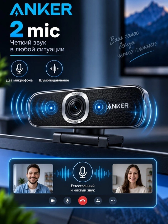 Anker PowerConf C302 veb-kamera, 2K Ultra HD, 30 FPS, 2 mikrofon, 115° ko‘rish burchagi
