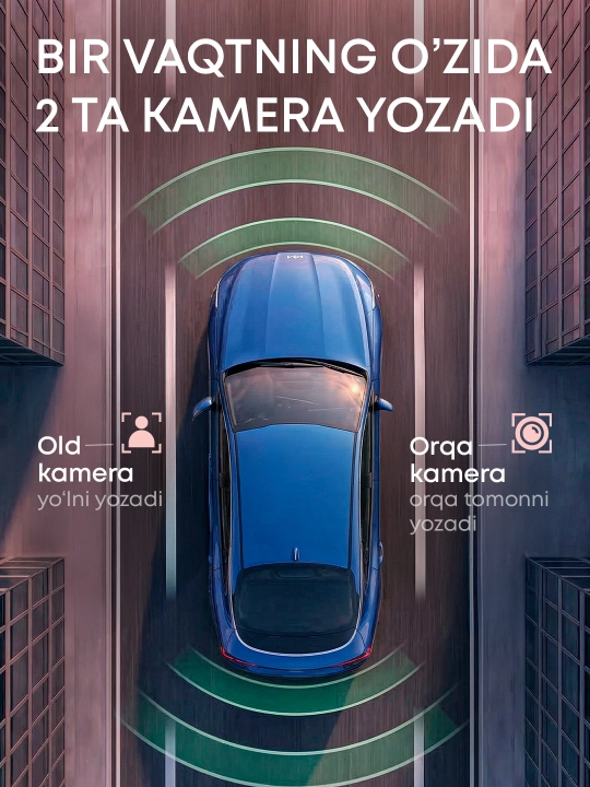 Видеорегистратор 4K Carlover — 2 камеры, Wi-Fi, экран 1.47”, ночное видение, G-Sensor