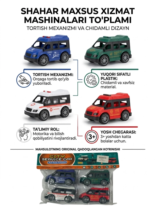 Набор машинок спецслужб City Service Car, инерционные игрушки - 