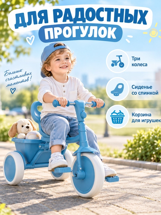 Детский велосипед трехколесный, велосипед с корзиной