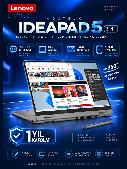 Ноутбук LENOVO IDEAPAD 5 2-IN-1 14IRH9 I5-13420H 16GB 512GB 14,0" X360 WUXGA - 