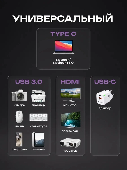 USB HUB 3.0 Type A+C 4 portli, USB hub adapteri