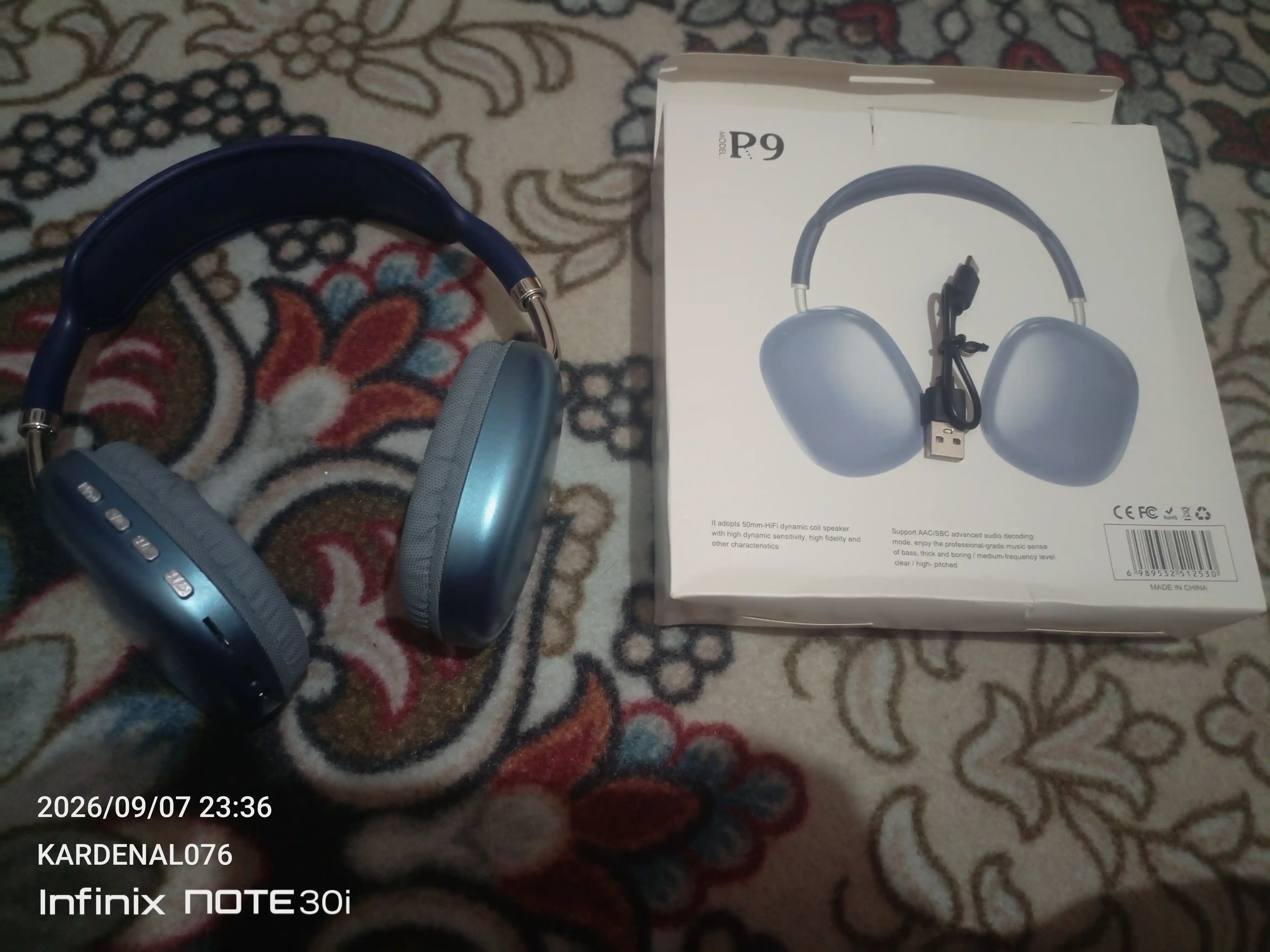 Simsiz Bluetooth quloqchinlar P9, mikrofonli, 1+1
