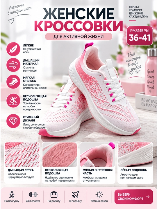 Женские кроссовки, летние, лёгкие, дышащие, повседневные, спортивная обувь - 