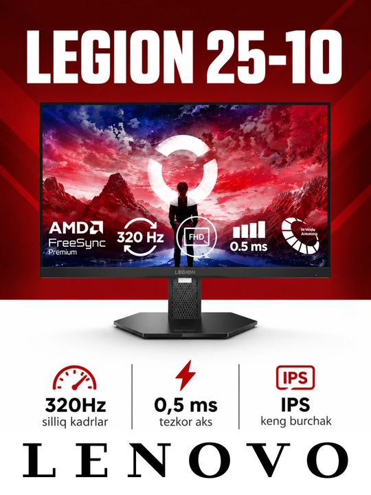 Lenovo Legion 25-10 24.5" Gaming Monitor, IPS, Full HD, 320Hz, 0.5ms - 