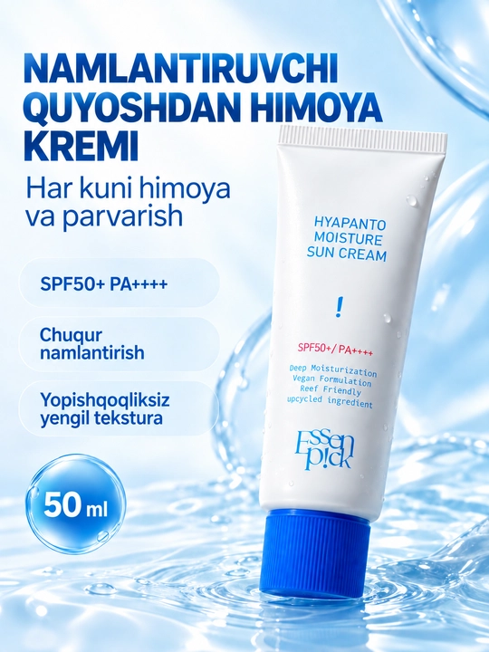Essenpick SPF krem 50+ PA++++, namlantiruvchi va quyoshdan saqlovchi yuz kremi, 50 ml