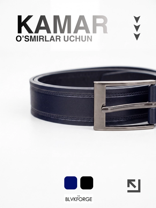 O‘smirlar uchun kamar, charm, klassik, 100 sm, kengligi 3 sm, qora/to‘q ko‘k, maktab uchun - 