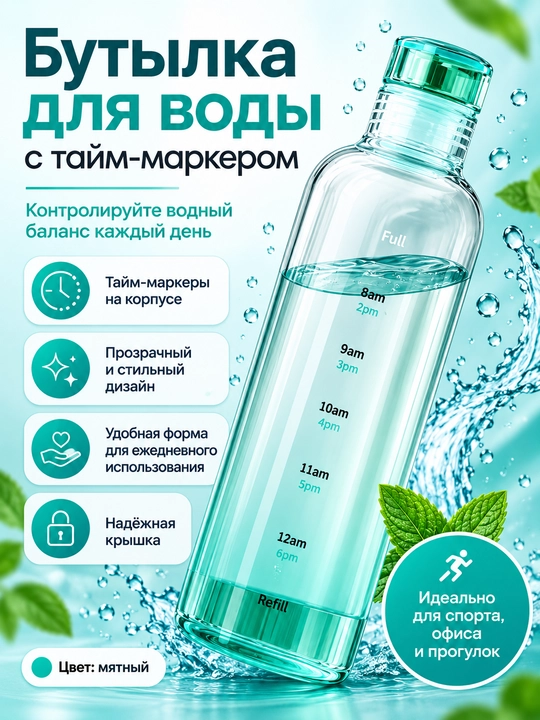 Бутылка для воды Prinsessa для спорта и повседневного использования, 500 мл, для девочек - 