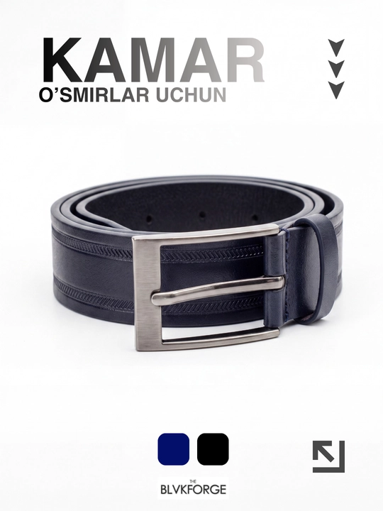 O‘smirlar uchun kamar, charm, klassik, 100 sm, kengligi 3 sm, qora/to‘q ko‘k, maktab uchun - 
