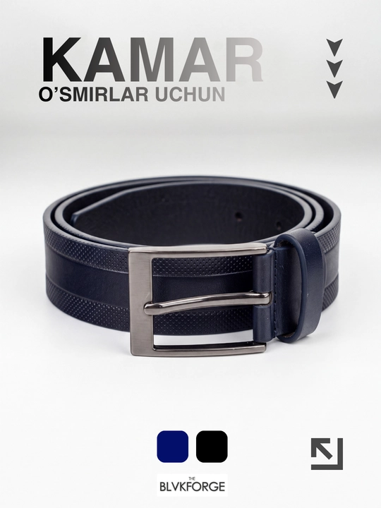 O‘smirlar uchun kamar, charm, klassik, 100 sm, kengligi 3 sm, qora/to‘q ko‘k, maktab uchun - 