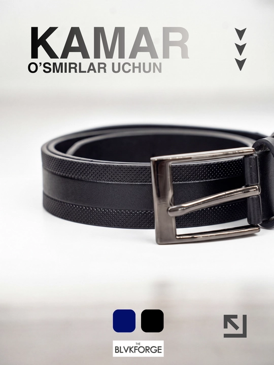O‘smirlar uchun kamar, charm, klassik, 100 sm, kengligi 3 sm, qora/to‘q ko‘k, maktab uchun - 