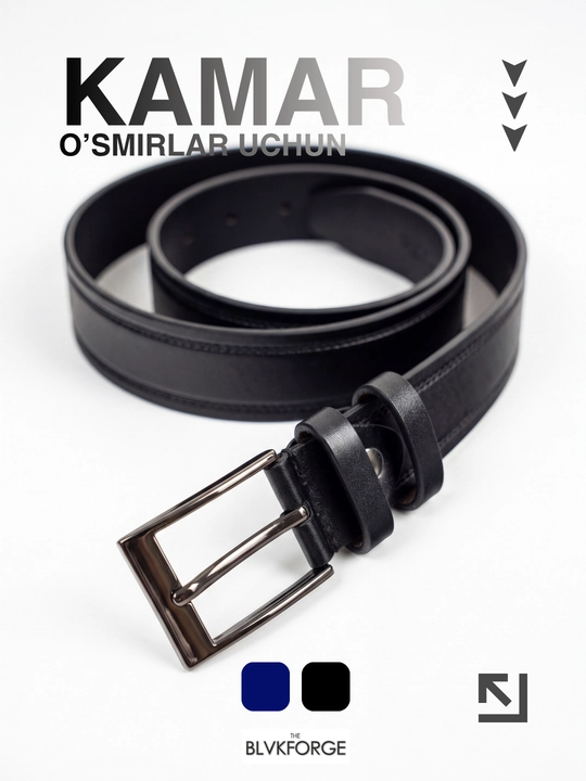 O‘smirlar uchun kamar, charm, klassik, 100 sm, kengligi 3 sm, qora/to‘q ko‘k, maktab uchun - 