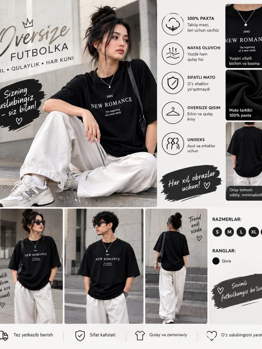 Ayollar va erkaklar uchun oversize zamonaviy futbolkalar