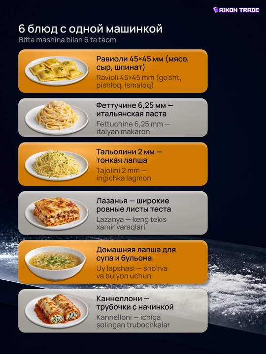Ravioli va lapsha mashinasi qo'lda, xamir yoyish, lapsha kesish mashinasi