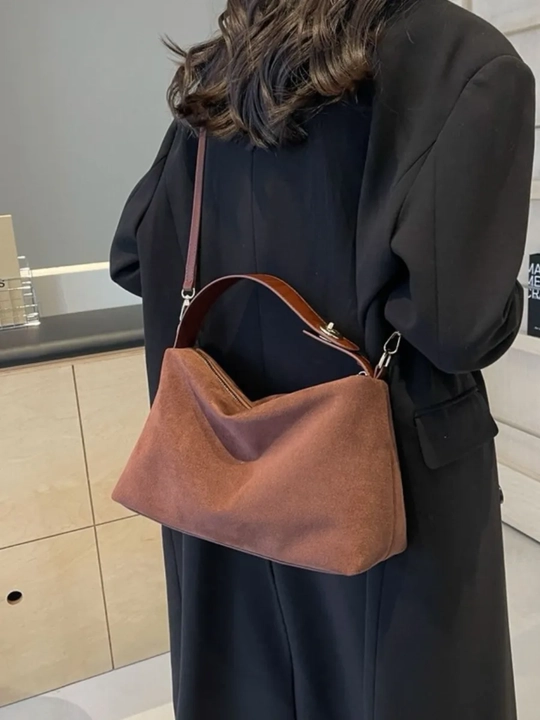 Ayollar zamshali hobo tote sumkasi, yelkaga, qisqa tutqich va uzun tasma bilan