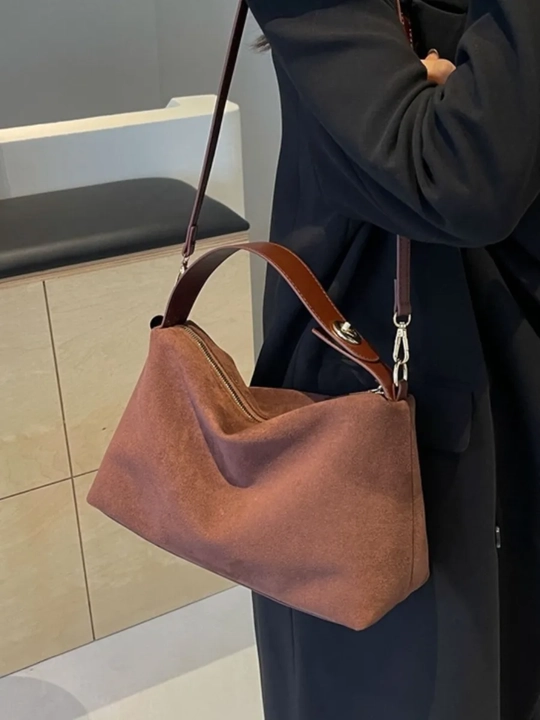 Ayollar zamshali hobo tote sumkasi, yelkaga, qisqa tutqich va uzun tasma bilan