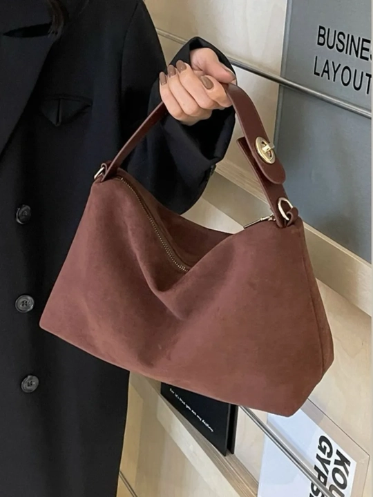 Ayollar zamshali hobo tote sumkasi, yelkaga, qisqa tutqich va uzun tasma bilan