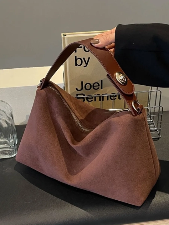 Ayollar zamshali hobo tote sumkasi, yelkaga, qisqa tutqich va uzun tasma bilan