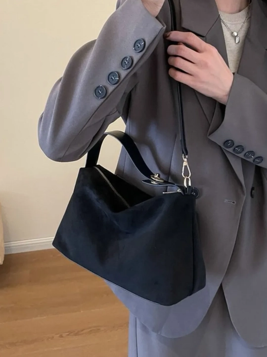 Ayollar zamshali hobo tote sumkasi, yelkaga, qisqa tutqich va uzun tasma bilan