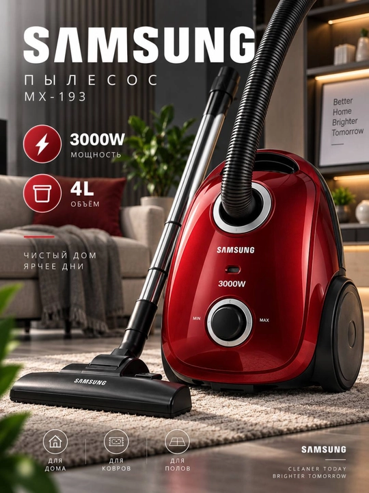 Samsung MX-193 changyutgich 3000W, 4L — uy va gilam tozalash uchun - 