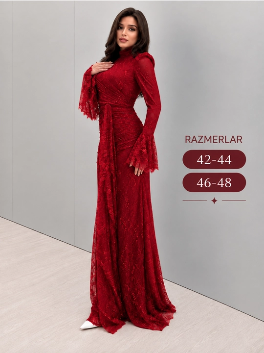 Uzun ayollar ko‘ylagi, nafis gipyur,libos, to‘y va bayram uchun, klassik kechki ko‘ylak - 